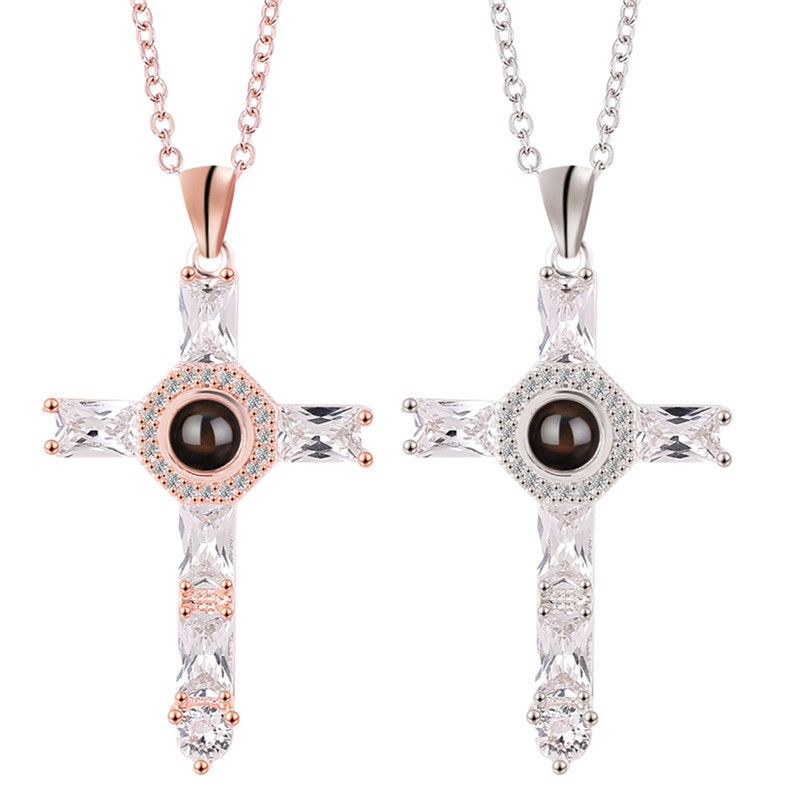 (Moissanite Necklace) Hot selling creative cross projection necklace new diamond pendant micro projection necklace