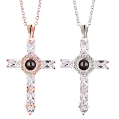 (Moissanite Necklace) Hot selling creative cross projection necklace new diamond pendant micro projection necklace