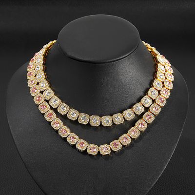 (Moissanite Necklace for Men and Women) Round Sapphire Luxury Style Sugar Block Clavicle Necklace