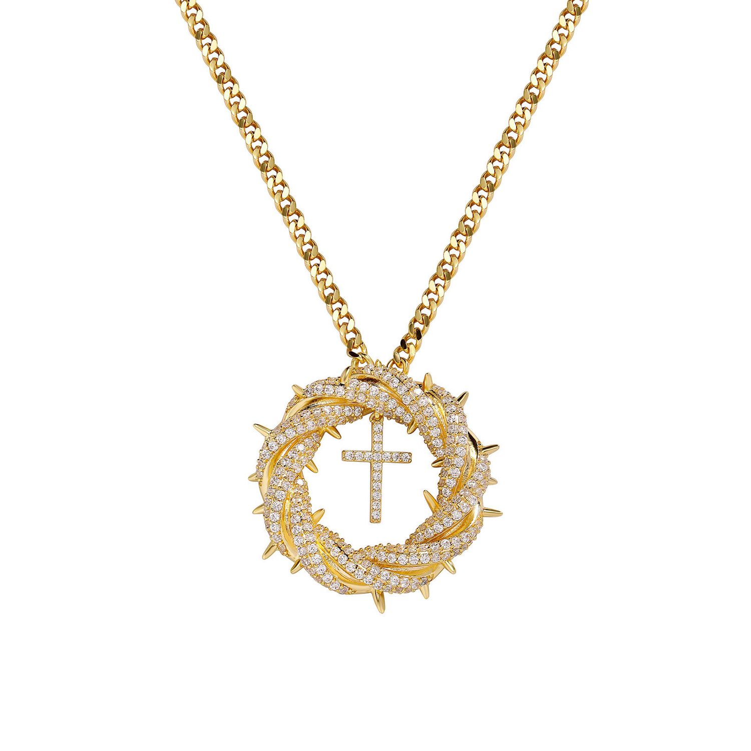 Creative Flower Shaped Cross Necklace Fashion Personalized Pendant, Color: Golden
