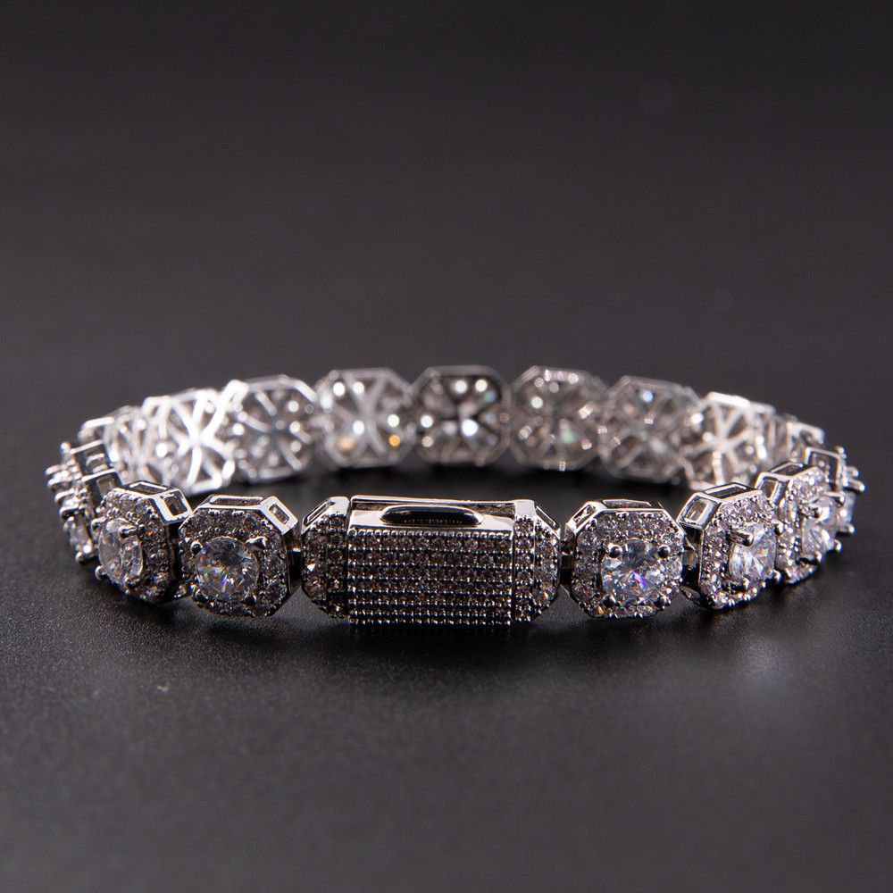 Square Rock Sugar Moissanite Micro-set Diamond Bracelet, Color: Bracelet silver 16 cm (13.5-15 cm shot on wrist)