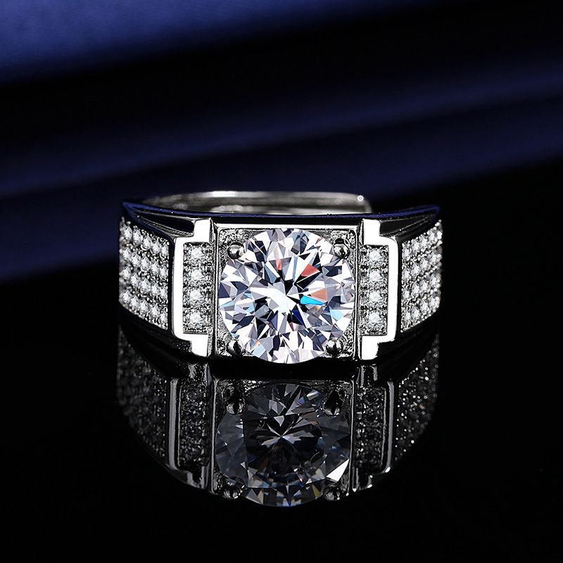 (Laboratory diamonds) Classic Diamond 3 Carats Full Diamond Fashion Men&#39;s Ring Test Pen Passed, Size: Adjustable opening, Color: 3 carat full of diamond temperament men&#39;s ring