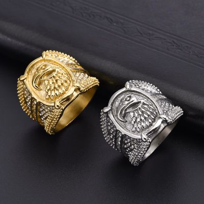 punk style eagle men&#39;s full diamond ring street hip-hop gold-plated ring