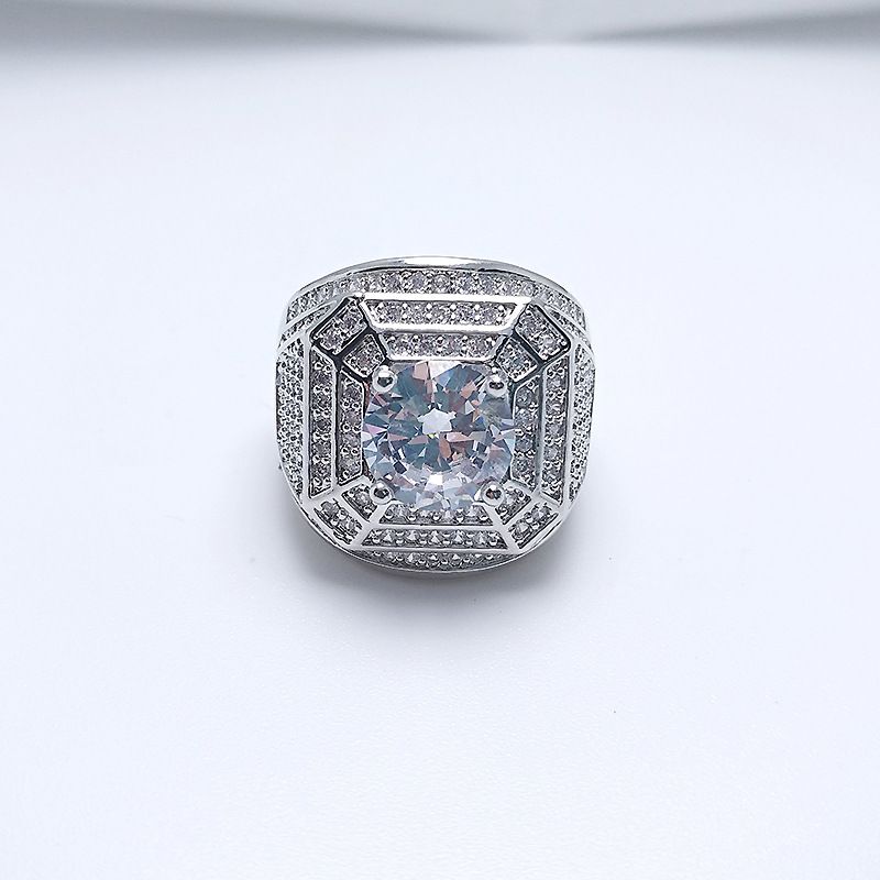 Full diamond domineering men&#39;s ring fashionable wedding diamond ring live ring, Size: Adjustable opening, Color: A full diamond male ring