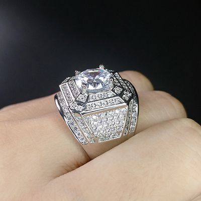 Full diamond domineering men&#39;s ring fashionable wedding diamond ring live ring