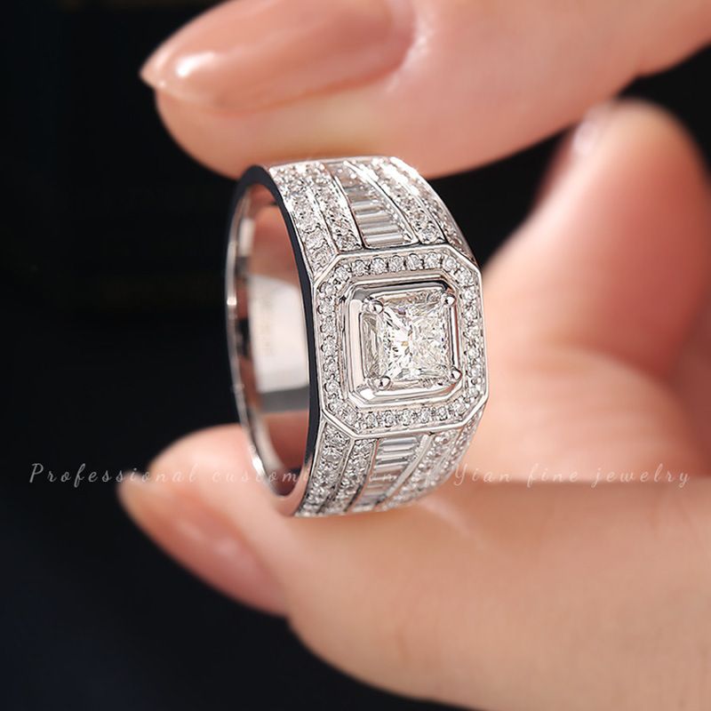 Men&#39;s 1 carat gold-plated square diamond ring