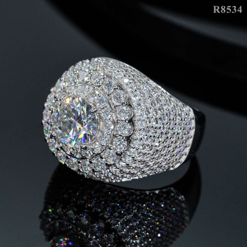 (Moissanite S925 sterling silver 8.0MM Moissanite full diamond ring detection pen passed
