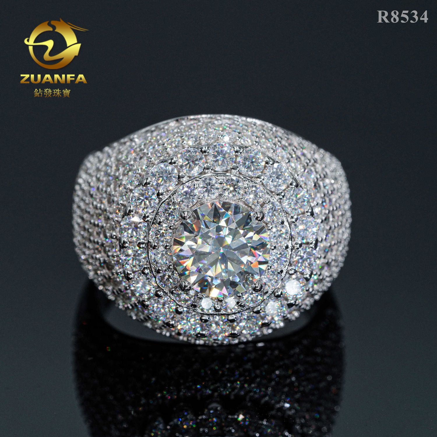 (Moissanite S925 sterling silver 8.0MM Moissanite full diamond ring detection pen passed, Size: Meiwei No. 7, Color: Silver