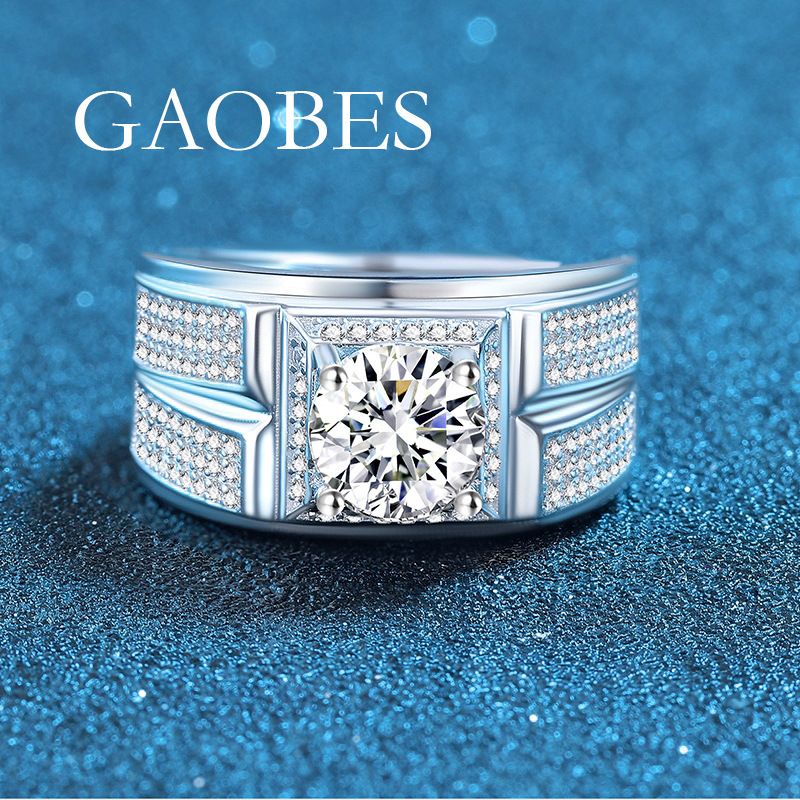 (White Gold + Moissanite) Men&#39;s Diamond Ring Open Ring