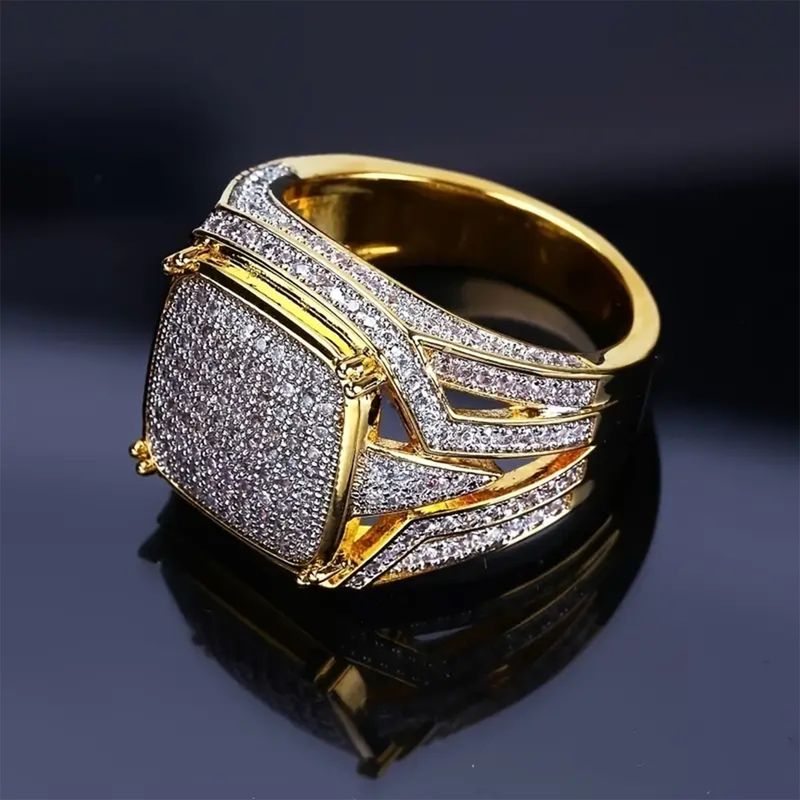 Hip-hop full diamond men&#39;s business OL diamond ring trendy men&#39;s ring