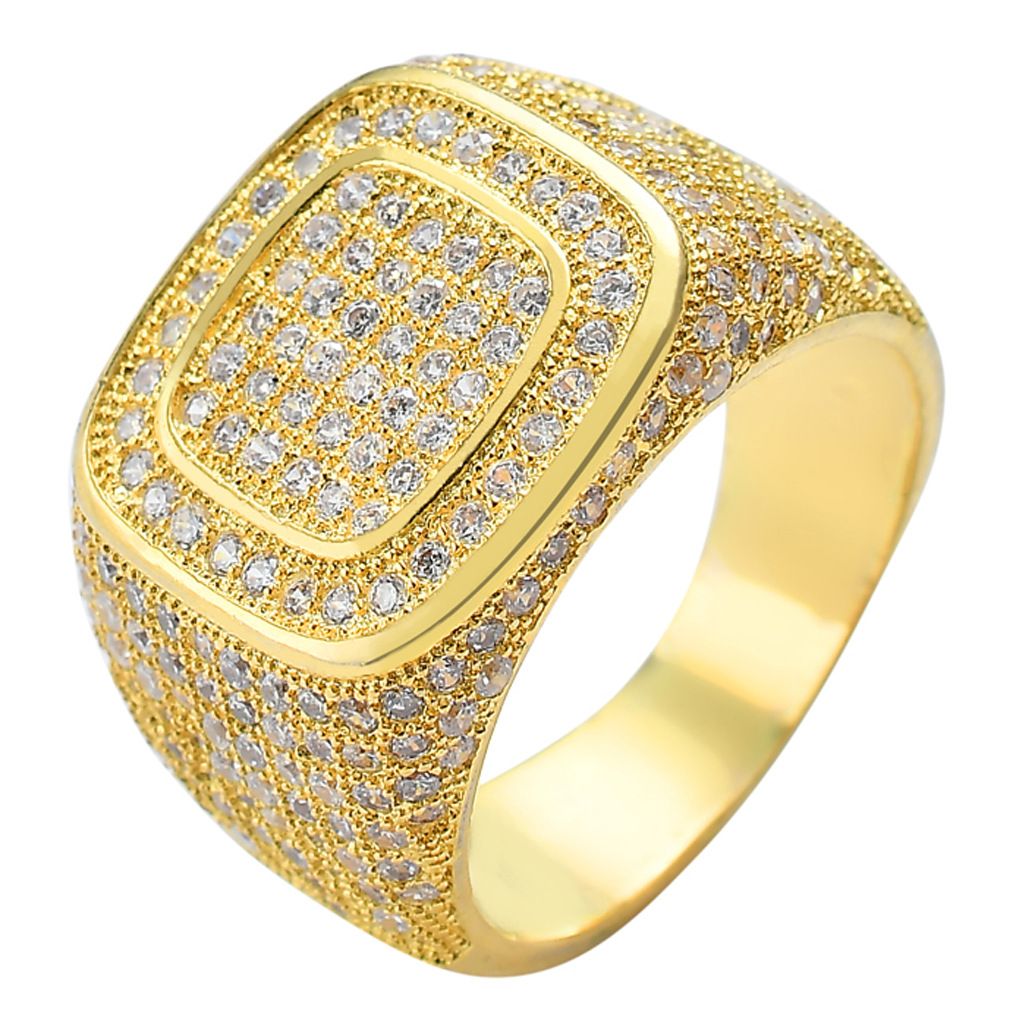 (Moissanite) gold-plated hiphop CZ Ring hip-hop men&#39;s full diamond ring, Size: No. 5, Color: Gold