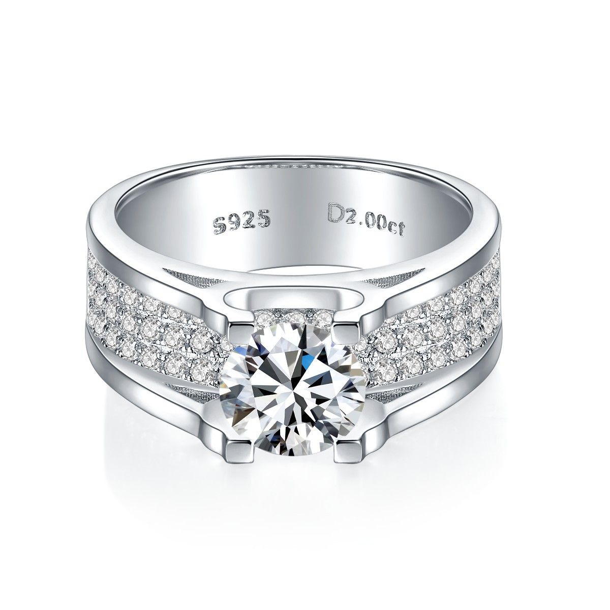 (Laboratory diamonds light luxury men&#39;s 2 carat ring wedding ring detection pen passed, Size: 16# (US code 7.25), Product Color: 1 carat