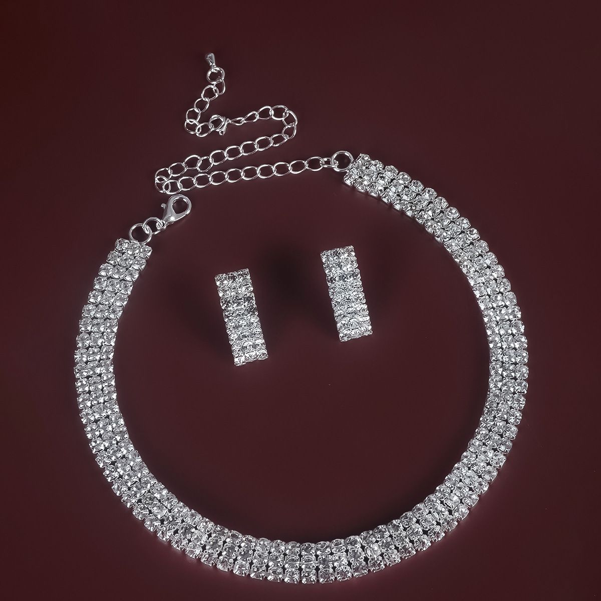 (Laboratory diamonds necklace European and American fashion all-match set three-row necklace ladies simple, Color: Silver