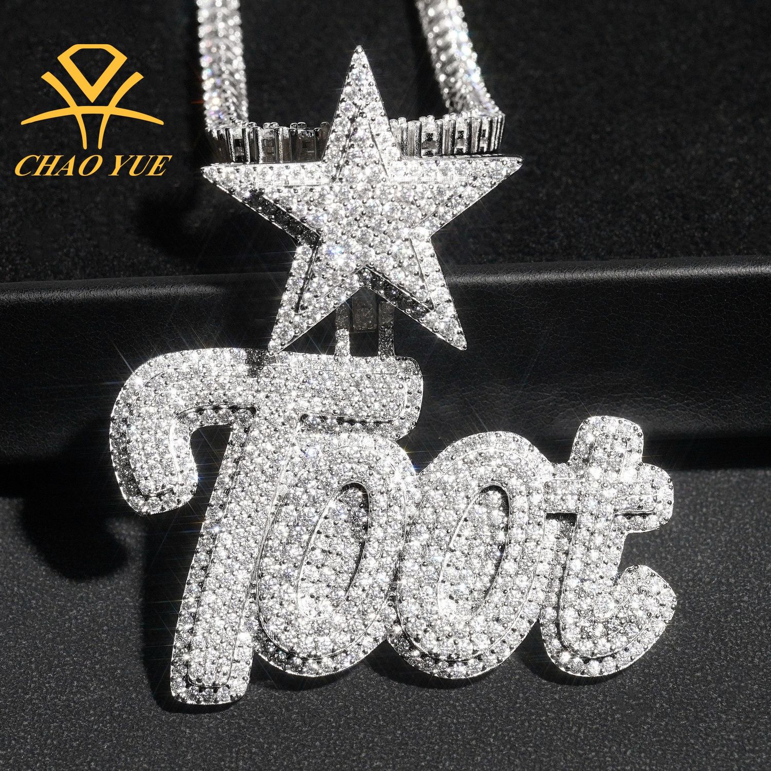 (Laboratory diamonds) Creative Pendant Hip Hop Splicing Letters S925 Silver Test Pen Tongg, Color: Silver, Purity: One letter (Silver Mosan)
