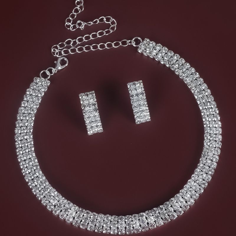 (Laboratory diamonds necklace European and American fashion all-match set three-row necklace ladies simple