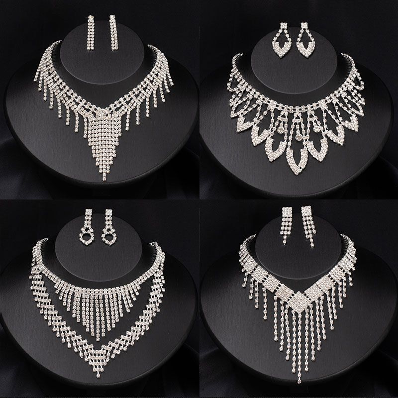 [Wedding Exclusive] Exquisite and Luxurious Laboratory diamonds Tassel Bridal Jewelry Set