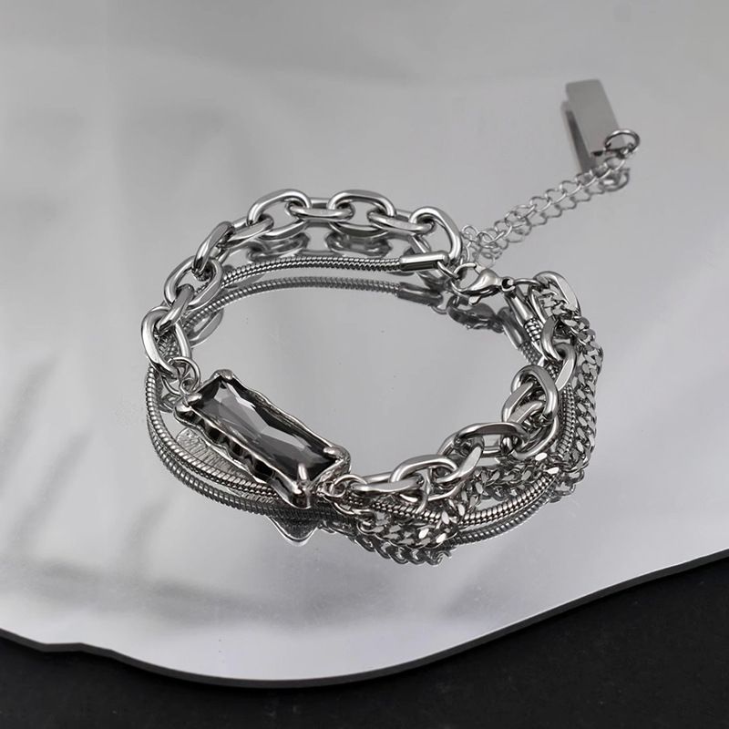 (925 silver) bracelet for men and women niche design dark high-grade gray diamond couple bracelet, Color: Gray Diamond Nameplate Bracelet