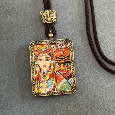 Chinese Feng Shui) Five Gods of Wealth Thangka Pendant Amulet Necklace