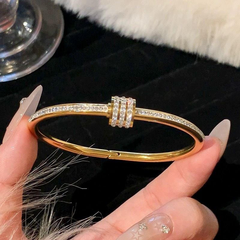  Light luxury high-end full diamond bracelet bracelet couple jewelry, Color: z224 Slim waist golden