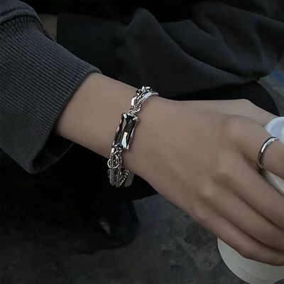 (925 silver) bracelet for men and women niche design dark high-grade gray diamond couple bracelet