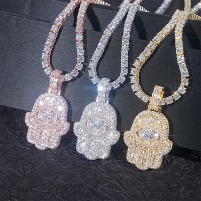 (Moissanite) Cute full diamond tennis chain pendant