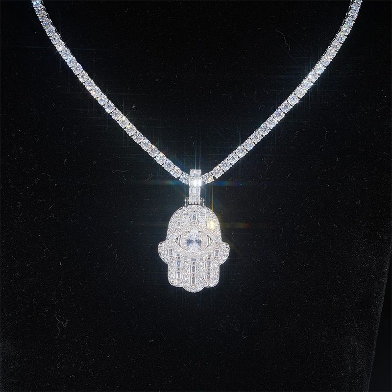 (Moissanite) Cute full diamond tennis chain pendant, Color: White, Purity: Single Pendant+necklace