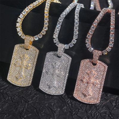 Popular personalized rectangular pendant 5mm tennis necklace