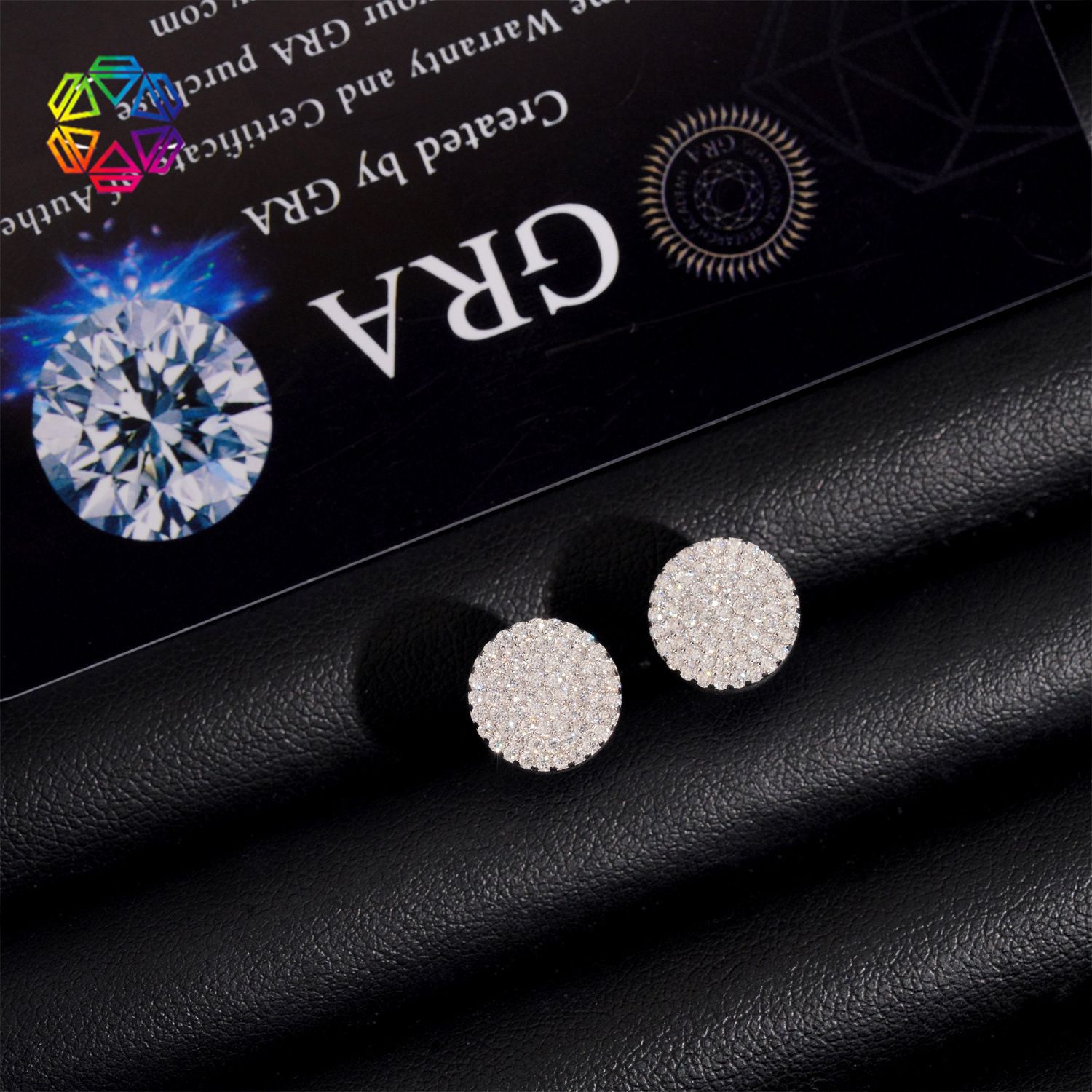 Hot-selling moissanite earrings S925 silver D color VVS full diamond classic round earrings, Color: Silver, Purity: A pair