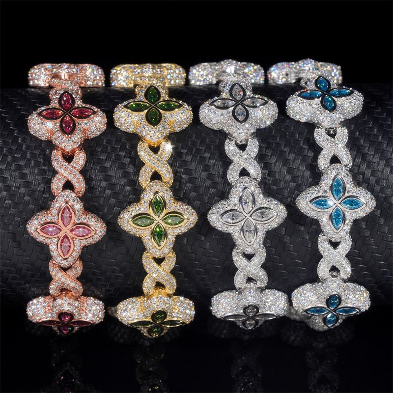 New Flower Bracelet S925 Silver Moissanite Fully Inlaid with Colorful Natural Stones