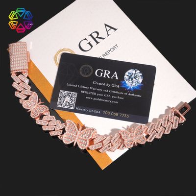 2025 New Hip Hop S925 Silver Fully Inlaid Laboratory diamonds Butterfly Cuban Chain Bracelet