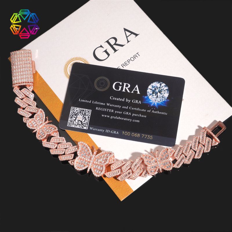 2025 New Hip Hop S925 Silver Fully Inlaid Laboratory diamonds Butterfly Cuban Chain Bracelet