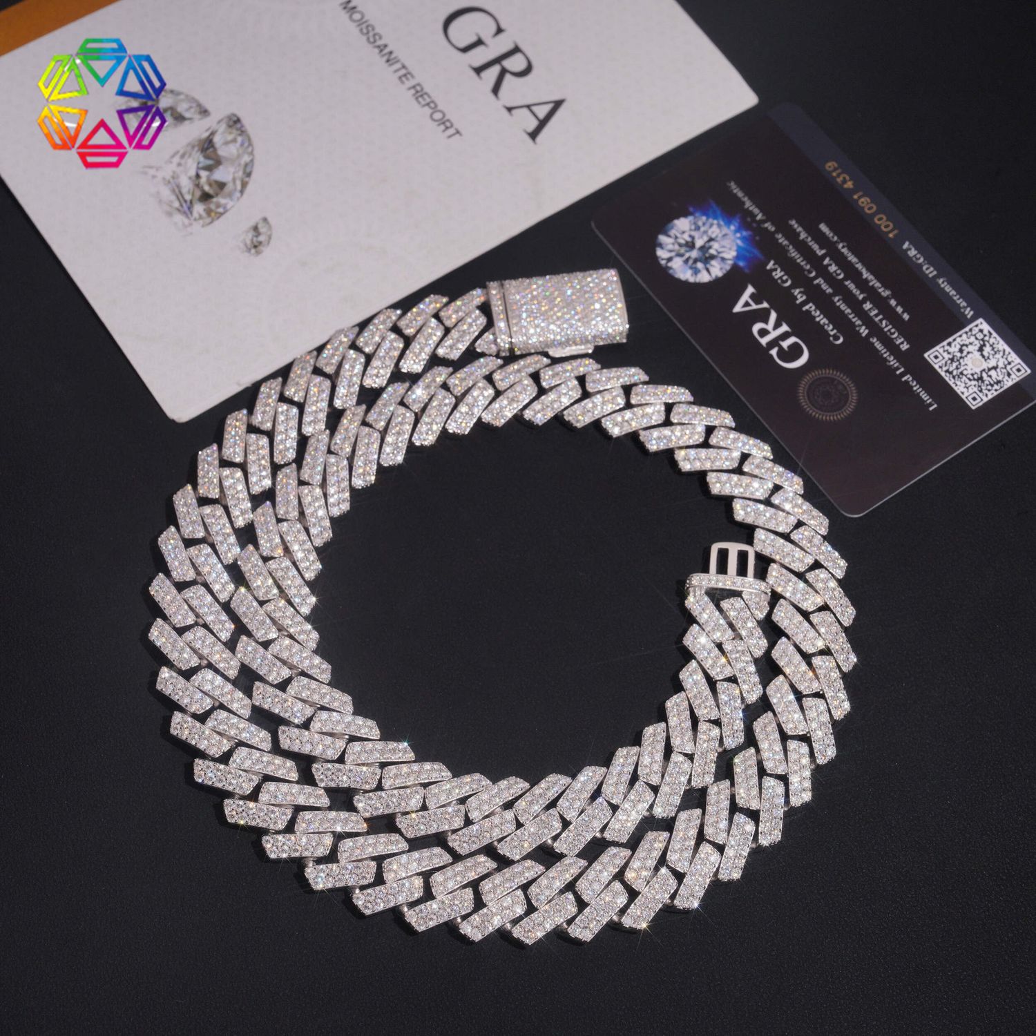 New 16mm double row Laboratory diamonds Cuban chain S925 silver hip-hop necklace, Color: Silver (inventory can be consulted), Purity: 16mm+18 English inches