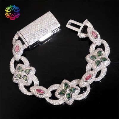 2025 New Hip-Hop Bracelet S925 Silver Fully Inlaid with Laboratory diamonds 20mm Four-Leaf Clover 8-Character Cuban Chain