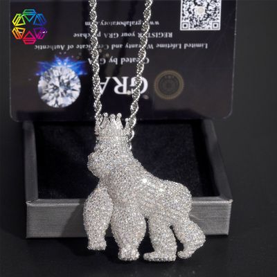 (925 Silver + Moissanite) Personalized Gorilla Pendant with Diamond Hair-like Threads