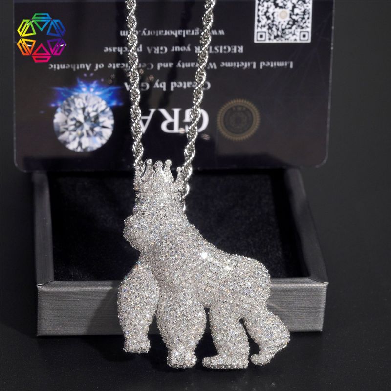 (925 Silver + Moissanite) Personalized Gorilla Pendant with Diamond Hair-like Threads