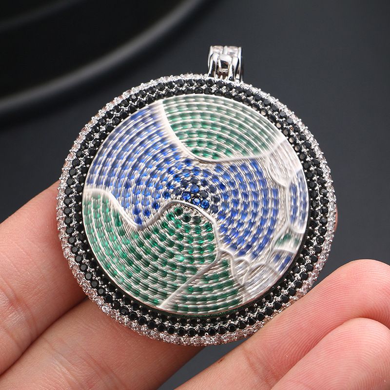 (925 silver + moissanite) Colored round map pendant