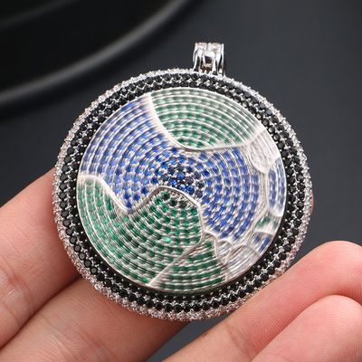 (925 silver + moissanite) Colored round map pendant