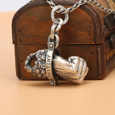 (925 Silver) Vintage Thai Silver Fist Pendant for Men - Powerful and Imposing