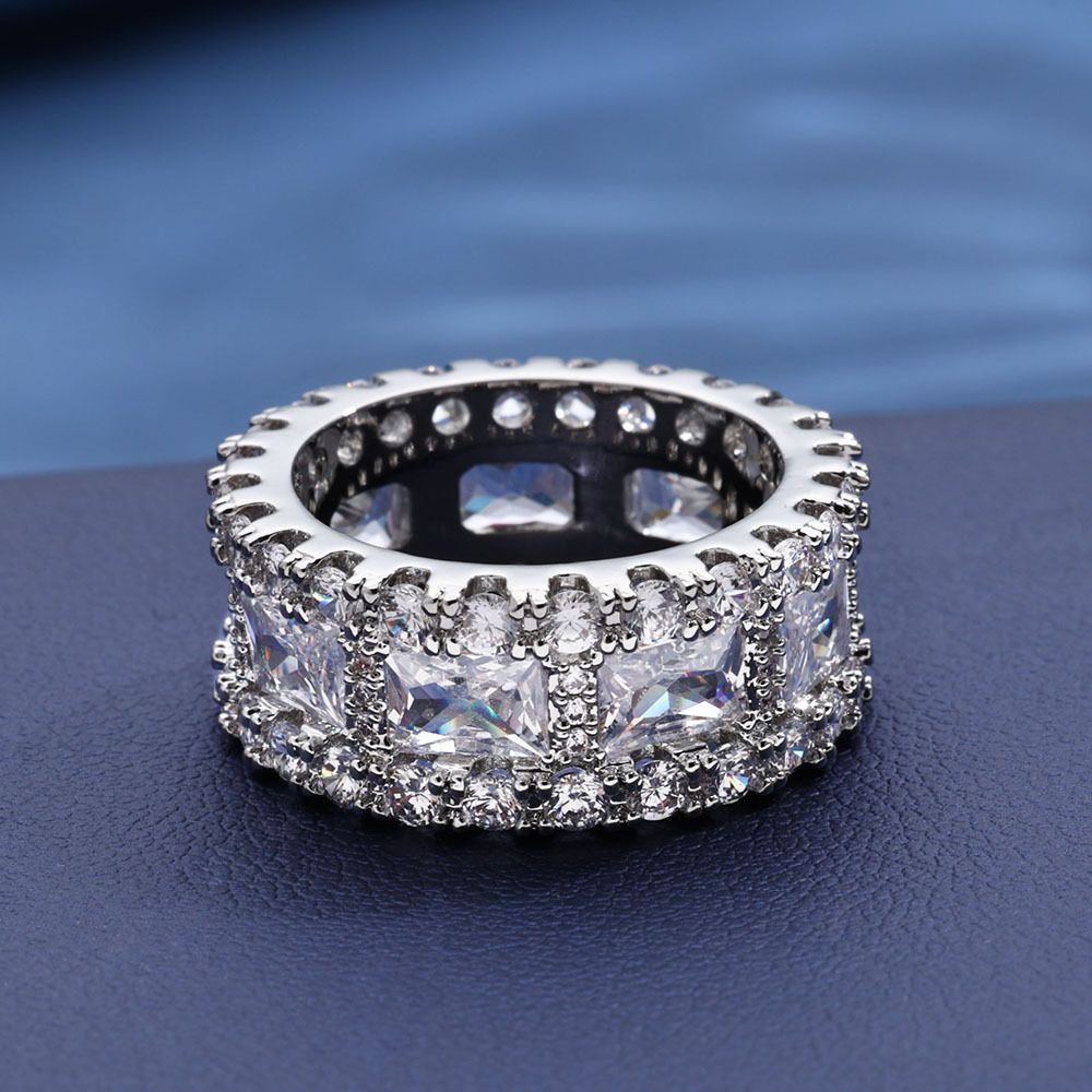 (925 sterling silver + moissanite) T-shaped moissanite ring, Size: No. 7, Color: Silver