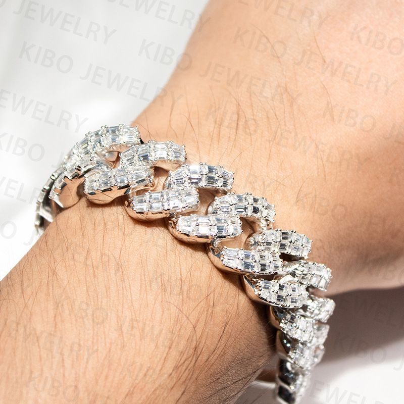 (925 sterling silver + moissanite) Rectangular moissanite bracelet