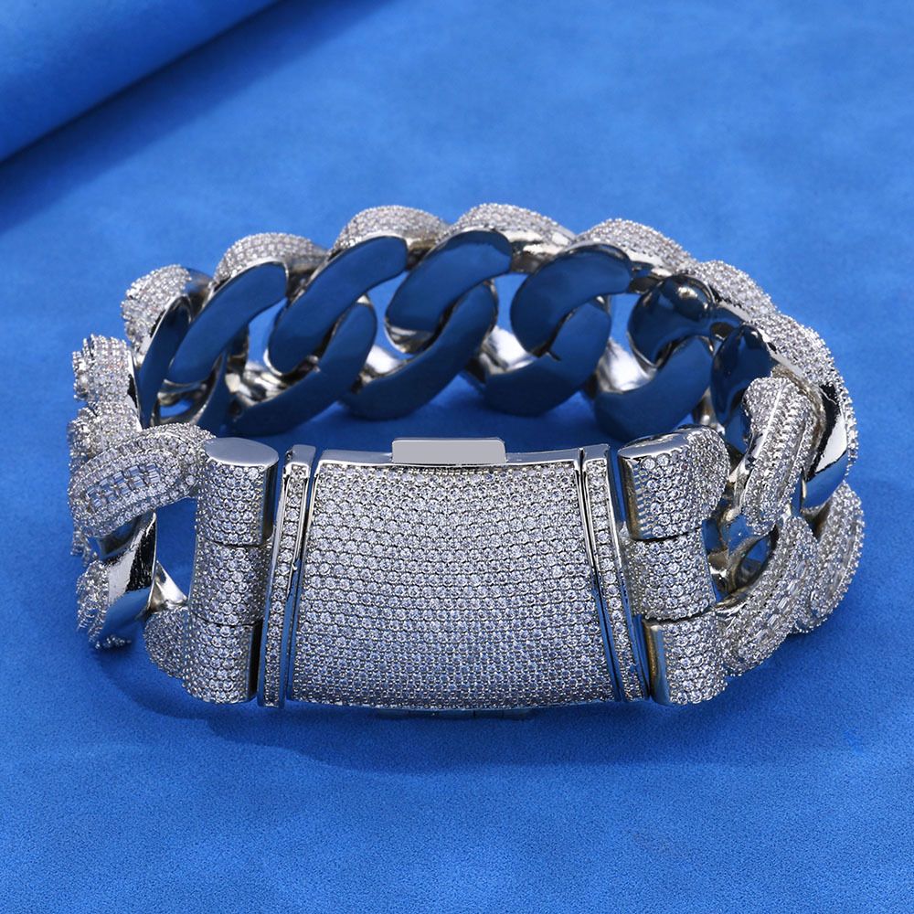 (925 silver + moissanite) Custom-made Cuban bracelet, Purity: Bracelet 7 inches (length 17.78cm), Color: Silver (width 29mm)
