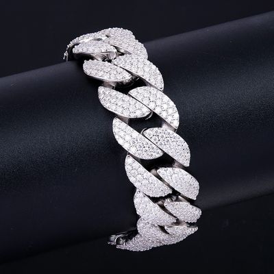 (925 sterling silver + moissanite) Custom-designed curved three-row diamond Cuban chain
