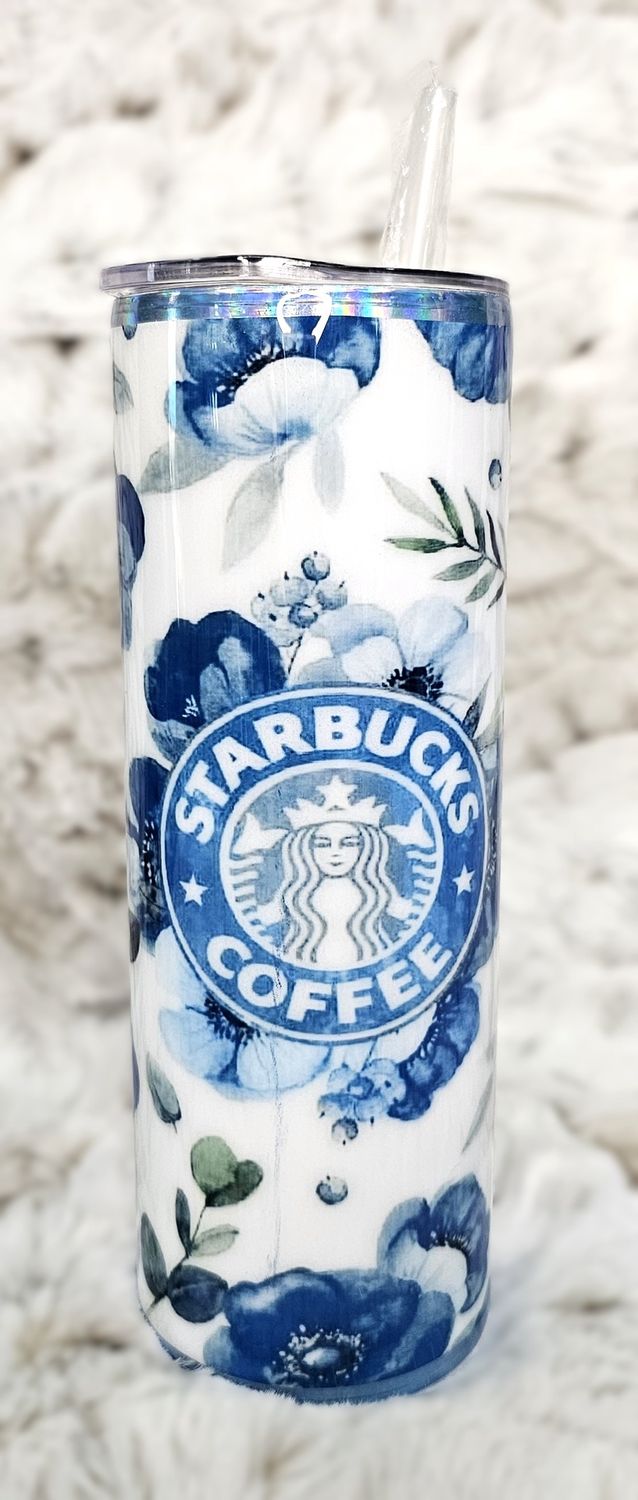 20 oz. Blue Floral Starbucks Tumbler