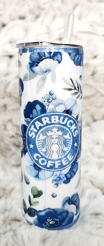 20 oz. Blue Floral Starbucks Tumbler