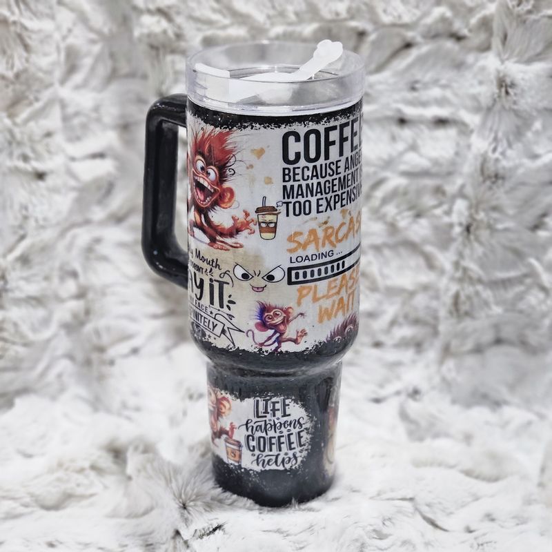 40 oz. Coffee and Sarcasm Tumbler w/ Handle