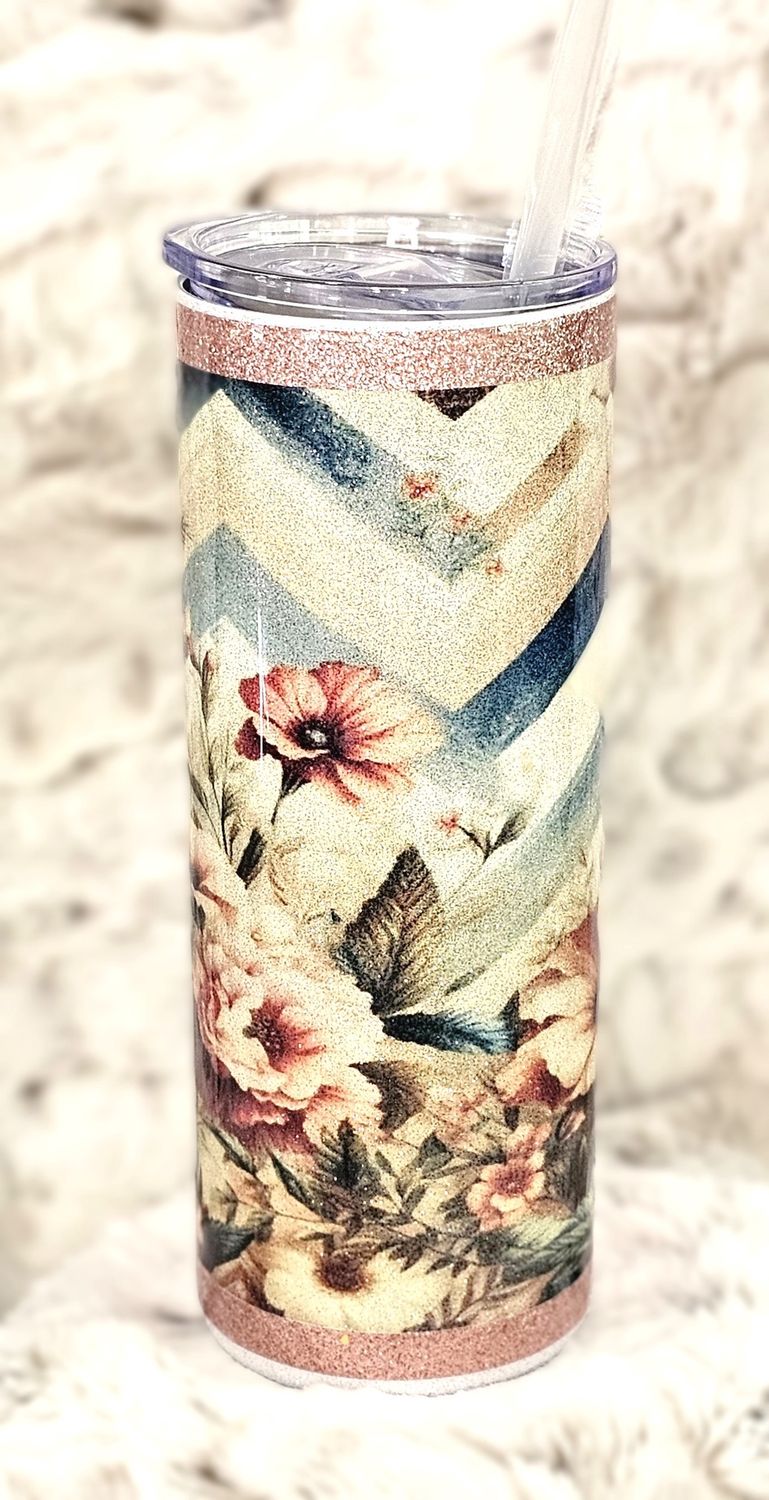25 oz. Chevron and Floral Metallic Tumbler