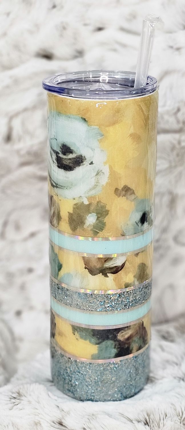 30 oz. Teal &amp; Yellow Floral Tumber