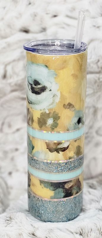 30 oz. Teal &amp; Yellow Floral Tumber
