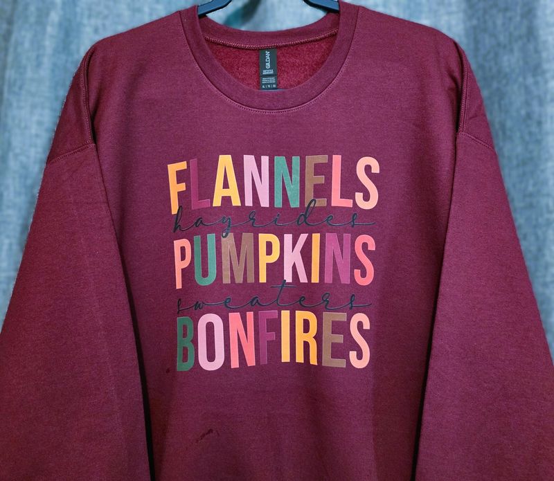Maroon, Unisex XL &quot;Flannels &amp; Pumpkins&quot; Sweatshirt