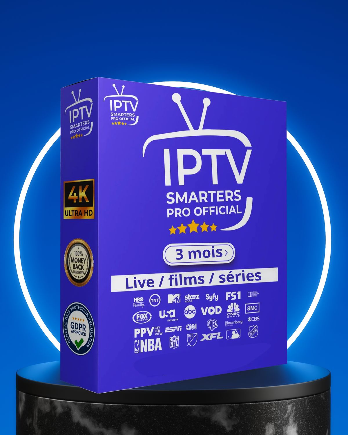 Abonnement IPTV Smarters Pro 3 Mois – Chaînes HD/4K &amp; VOD